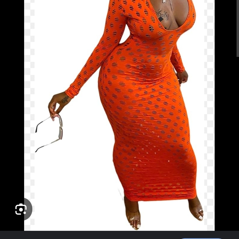 Orange Long Sleeve Bodycon Dress